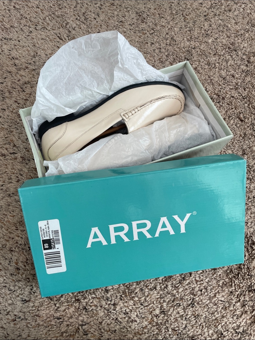 ARRAY Ivory Leather Penny Loafer with Black Sole